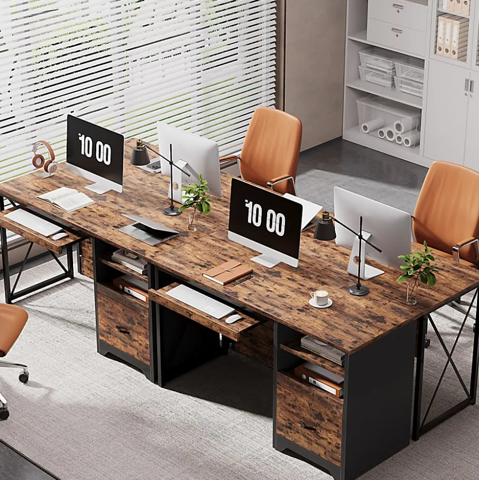 Bestier 48" Reversible Office Writing Computer Desk With File Drawer And Pull-Out Shelf, Rustic Brown