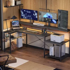 Bestier 72"W Computer Desk, Black Carbon Fiber