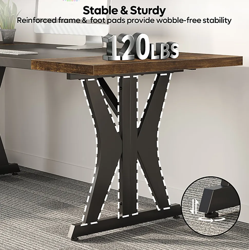 Bestier 71"W Computer Desk With X-Shaped Metal Legs, Rustic Brown