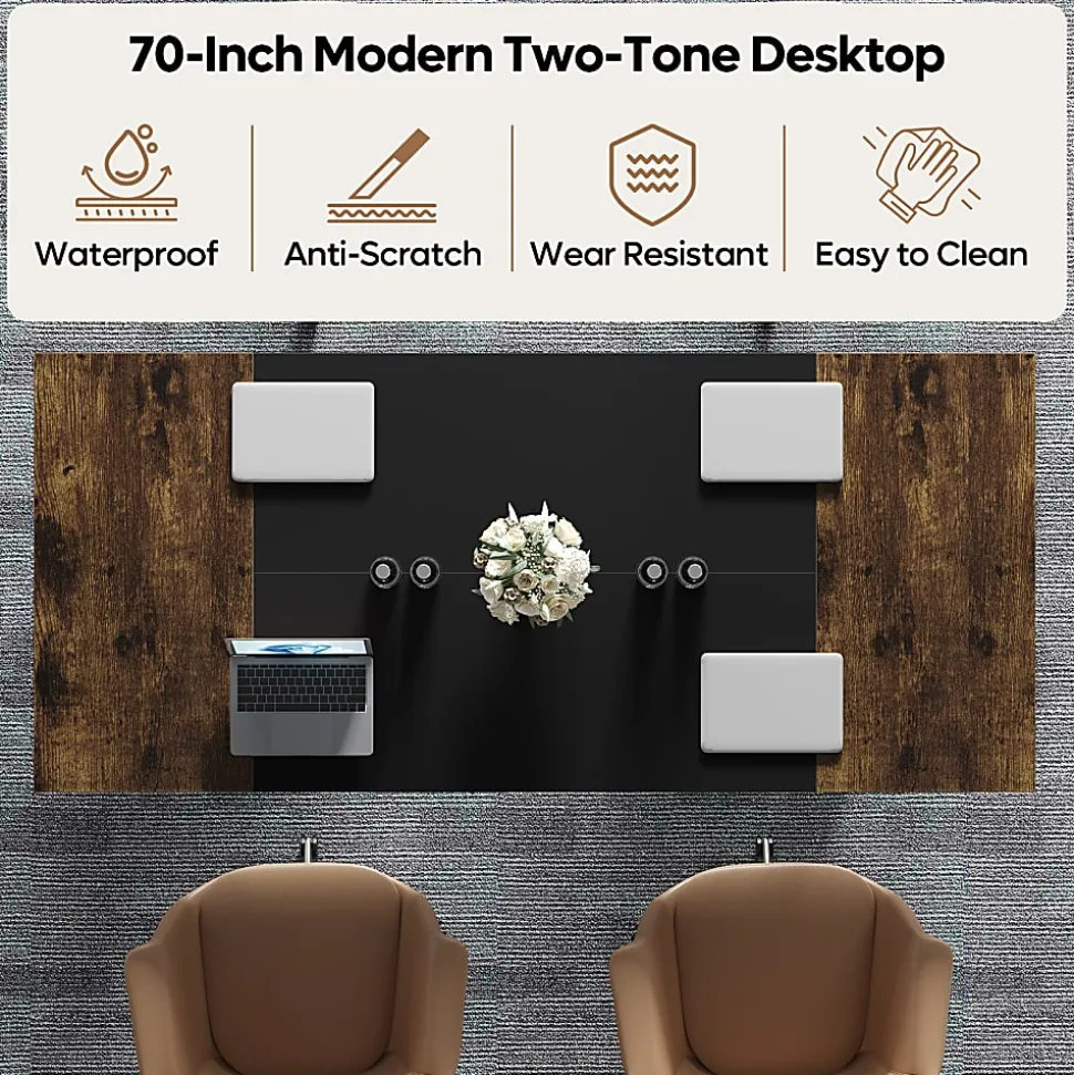 Bestier 71"W Computer Desk With X-Shaped Metal Legs, Rustic Brown