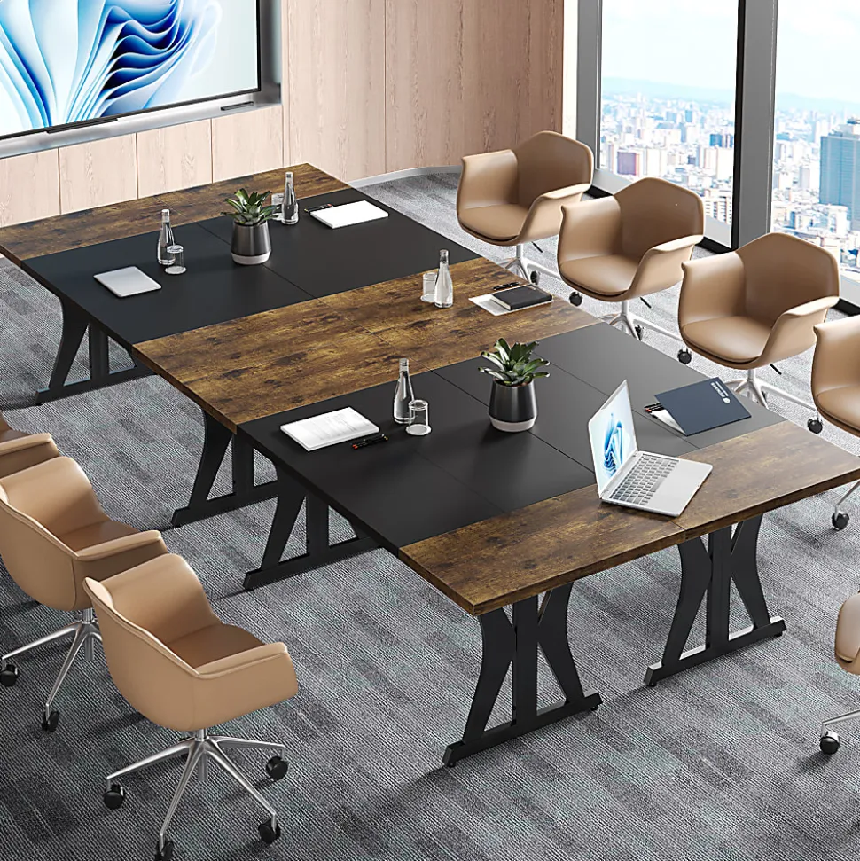 Bestier 71"W Computer Desk With X-Shaped Metal Legs, Rustic Brown