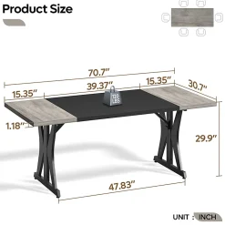 Bestier 71"W Computer Desk With X-Shaped Metal Legs, Wash Gray