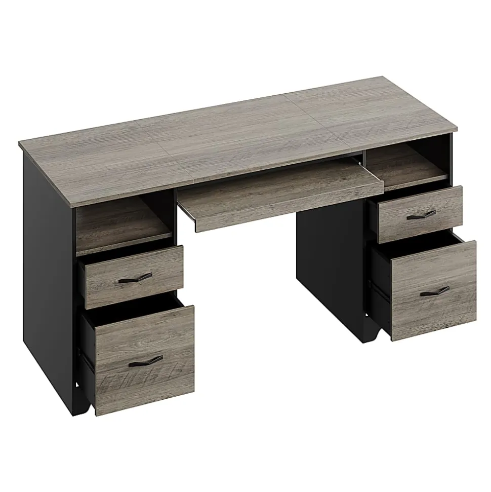 Bestier 59"W Double-Pedestal Executive Computer Desk With Open Storage & Drawer, Gray