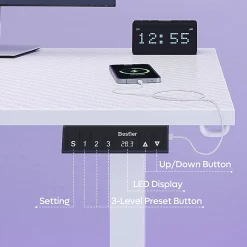 Bestier 63"W Electric Adjustable-Height L-Shaped Standing Desk, White