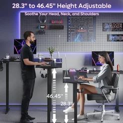 Bestier 63"W Electric Adjustable-Height L-Shaped Standing Desk, Black
