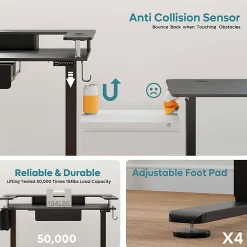 Bestier 58"W Electric Adjustable Height Standing Desk With Monitor Riser, Carbon Fiber Black