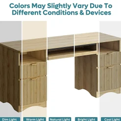 Bestier 60"W Executive Computer Desk With Keyboard Tray And 4 Storage Drawers, Natural