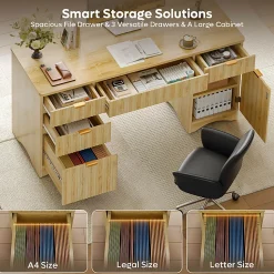 Bestier 63"W Fluted Executive Corner Desk, Natural