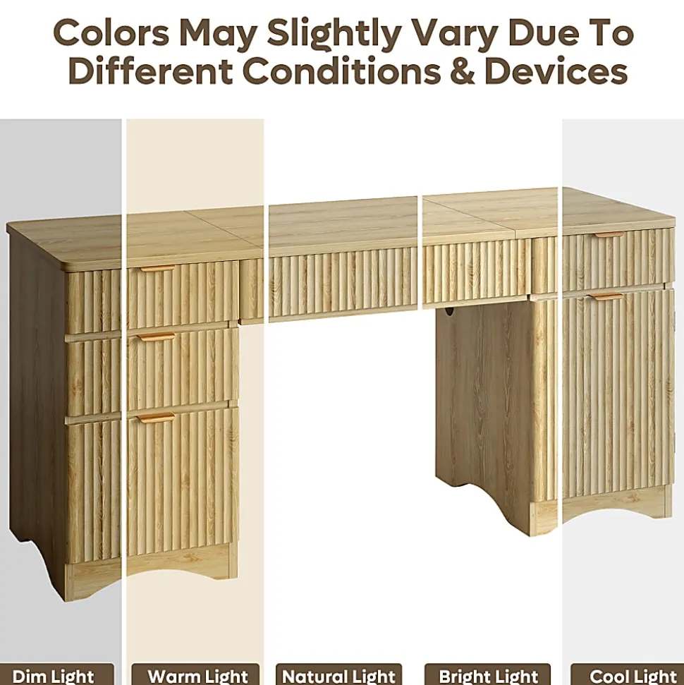 Bestier 63"W Fluted Executive Corner Desk, Natural