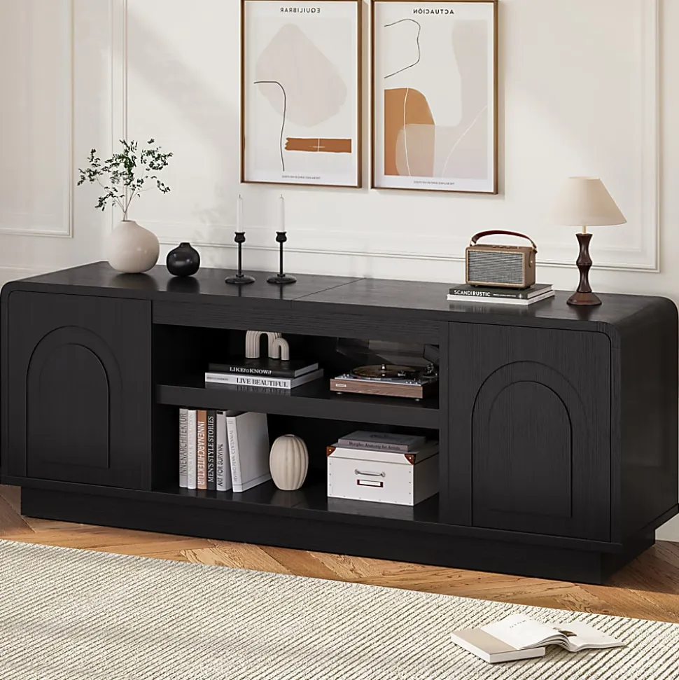 Bestier Wide Storage Cabinet with 2 Doors and Open Shelving, Black