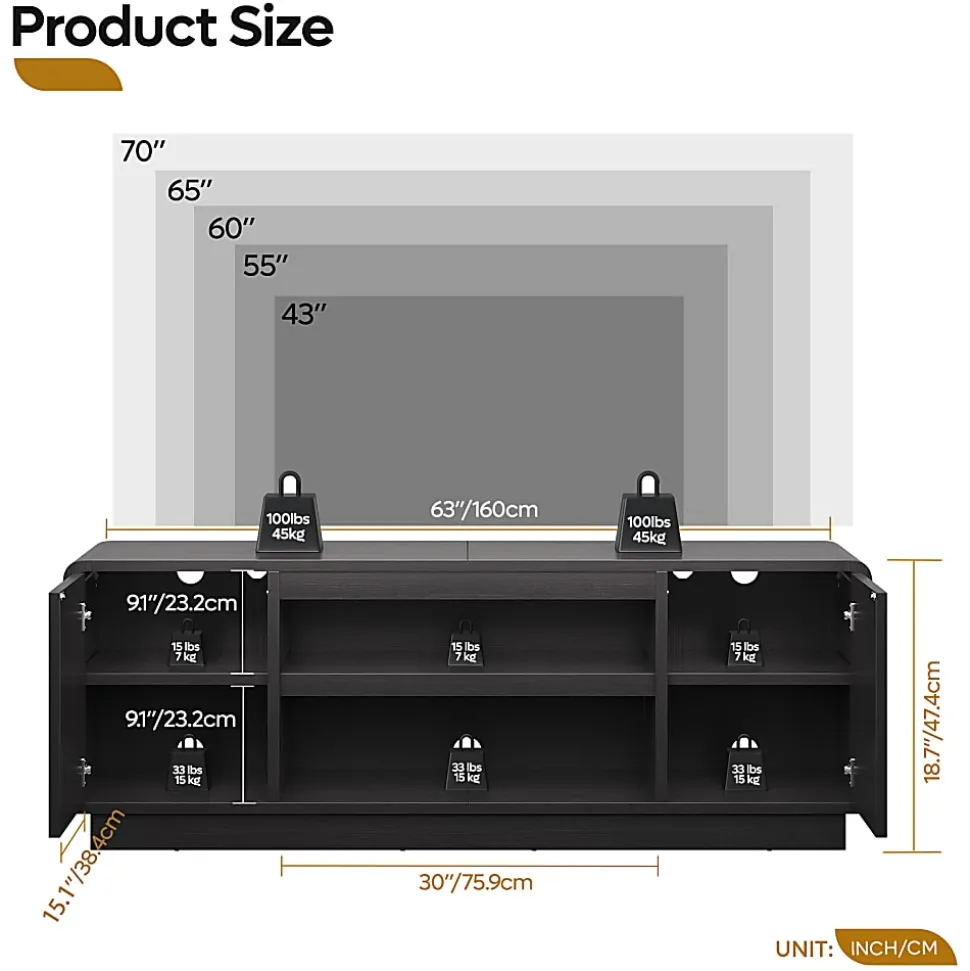 Bestier Wide Storage Cabinet with 2 Doors and Open Shelving, Black