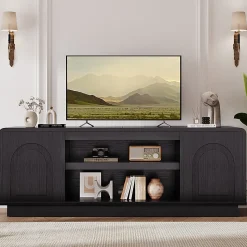 Bestier Wide Storage Cabinet with 2 Doors and Open Shelving, Black