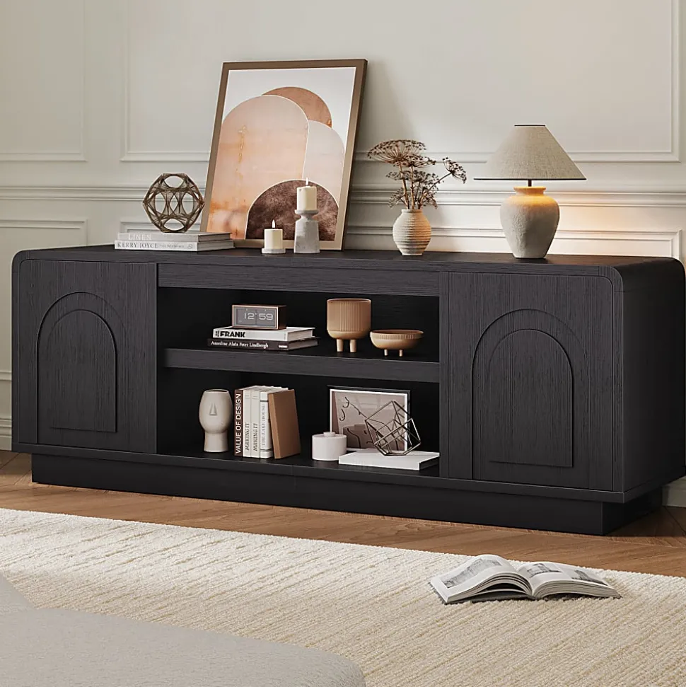 Bestier Wide Storage Cabinet with 2 Doors and Open Shelving, Black