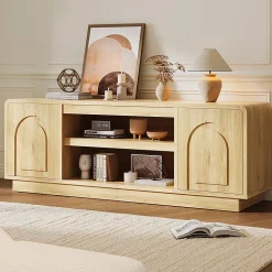 Bestier Wide Storage Cabinet with 2 Doors and Open Shelving, Natural Oak