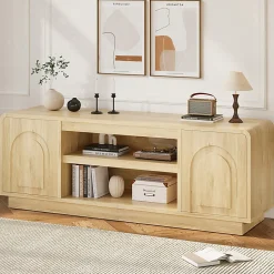 Bestier Wide Storage Cabinet with 2 Doors and Open Shelving, Natural Oak