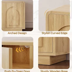 Bestier Wide Storage Cabinet with 2 Doors and Open Shelving, Natural Oak