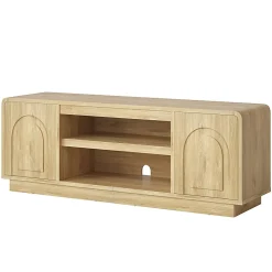 Bestier Wide Storage Cabinet with 2 Doors and Open Shelving, Natural Oak