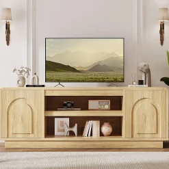 Bestier Wide Storage Cabinet with 2 Doors and Open Shelving, Natural Oak