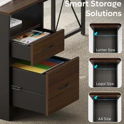 Bestier 63"W L-Shaped Corner Computer Desk With Monitor Stand & Open Storage, Cherry