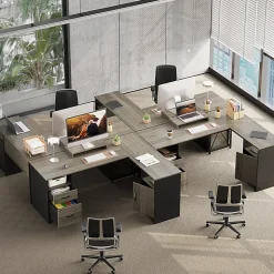 Bestier 63"W L-Shaped Corner Computer Desk With Monitor Stand & Open Storage, Gray