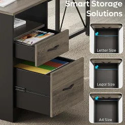 Bestier 63"W L-Shaped Corner Computer Desk With Monitor Stand & Open Storage, Gray