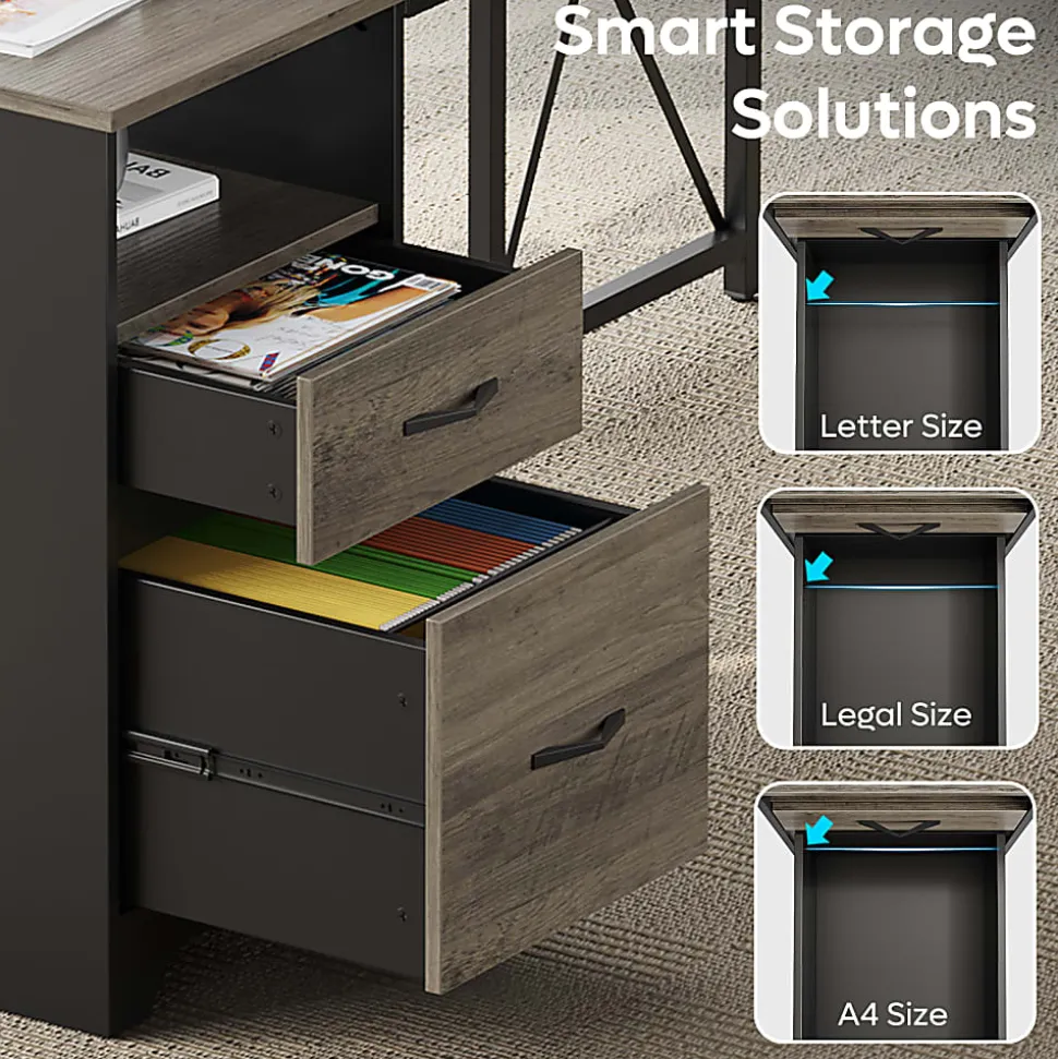 Bestier 63"W L-Shaped Corner Computer Desk With Monitor Stand & Open Storage, Gray