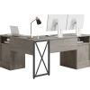 Bestier 63"W L-Shaped Corner Desk With Drawers and Power Outlets, Gray
