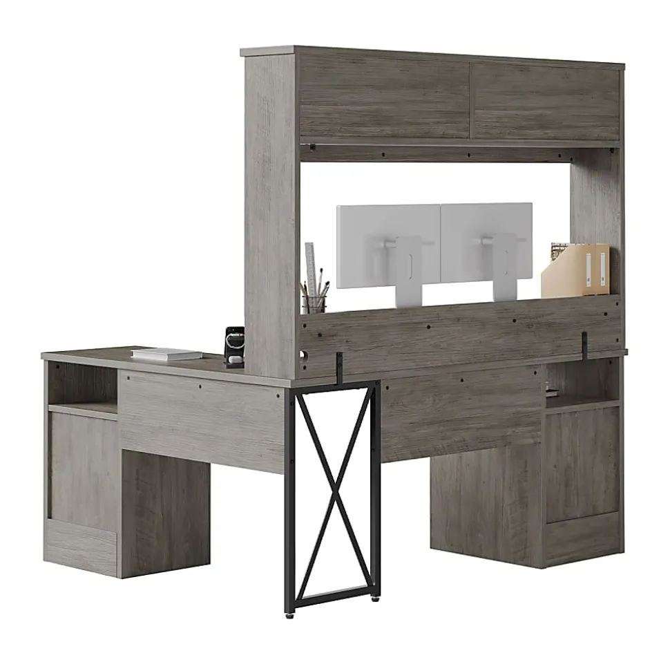 Bestier 63"W L-Shaped Ergonomic Corner Desk, Gray
