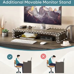 Bestier 56"W L-Shaped Standing Computer Desk With Drawers & Monitor Stand, Dark Retro Gray Oak