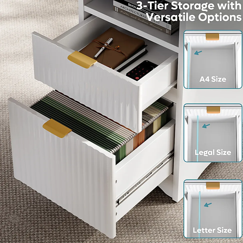 Bestier 56"W Modern L-Shaped Corner Computer Desk With Filing Drawer, White