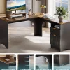 Bestier 56"W Modern L-Shaped Corner Computer Desk With Filing Drawer, Black/Rustic Brown