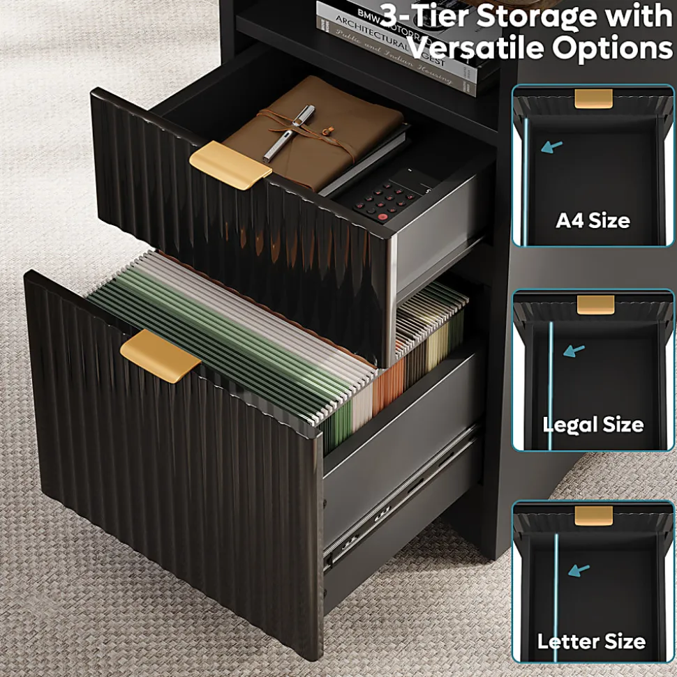 Bestier 56"W Modern L-Shaped Corner Computer Desk With Filing Drawer, Black/Rustic Brown