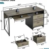 Bestier 56"W Office Desk With Drawers & Tray, Retro Gray Oak Dark