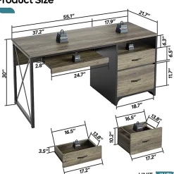 Bestier 56"W Office Desk With Drawers & Tray, Retro Gray Oak Dark