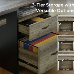 Bestier 56"W Office Desk With Drawers & Tray, Retro Gray Oak Dark