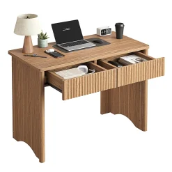 Bestier 40"W Rectangular 2-Drawer Wood Fluted Computer Desk, Brown