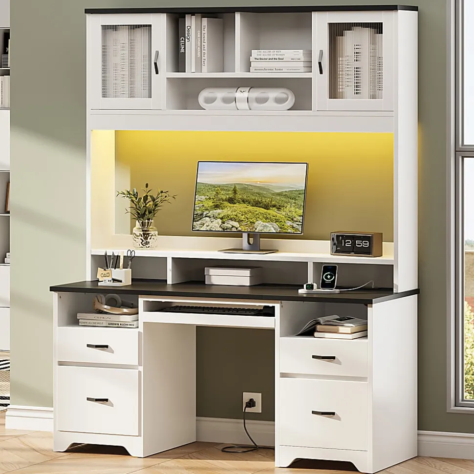 Bestier 59"W Rectangular Executive Ergonomic Computer Desk, Black/White