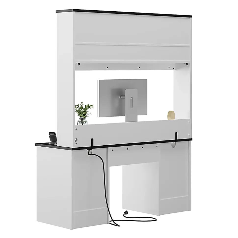 Bestier 59"W Rectangular Executive Ergonomic Computer Desk, Black/White