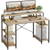 Bestier 56"W Student Desk With Monitor Stand & Storage Shelf, Light Oak