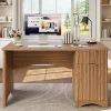 Bestier 48"W Writing Computer Desk With Drawer And Adjustable Storage Cabinet, Dark Brown