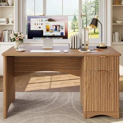 Bestier 48"W Writing Computer Desk With Drawer And Adjustable Storage Cabinet, Dark Brown