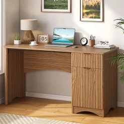 Bestier 48"W Writing Computer Desk With Drawer And Adjustable Storage Cabinet, Dark Brown