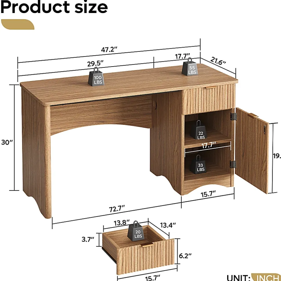 Bestier 48"W Writing Computer Desk With Drawer And Adjustable Storage Cabinet, Dark Brown