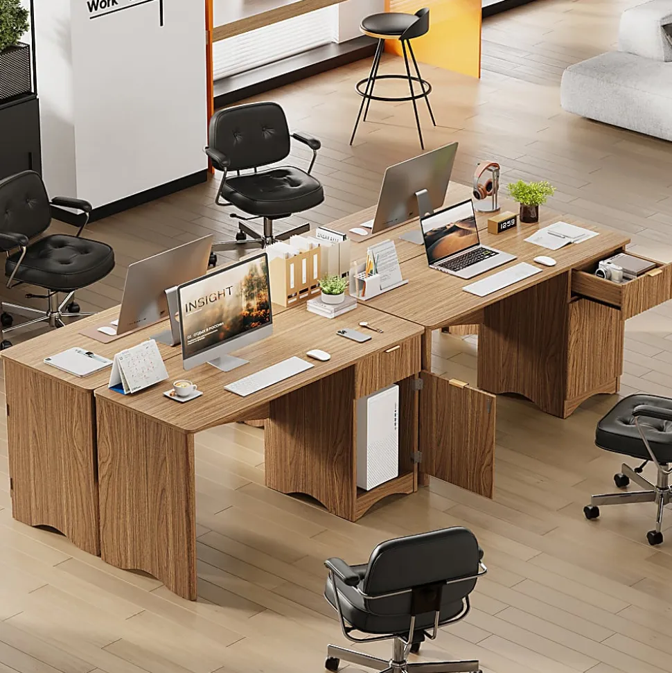 Bestier 48"W Writing Computer Desk With Drawer And Adjustable Storage Cabinet, Dark Brown