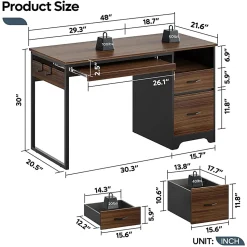 Bestier 48"W Writing Computer Desk with Storage Drawer & Keyboard Tray, Cherry