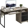 Bestier 56"W Writing Computer Desk With Storage And Keyboard Tray, Gray
