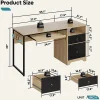 Bestier 56"W Writing Computer Desk With Storage And Keyboard Tray, Natural Oak