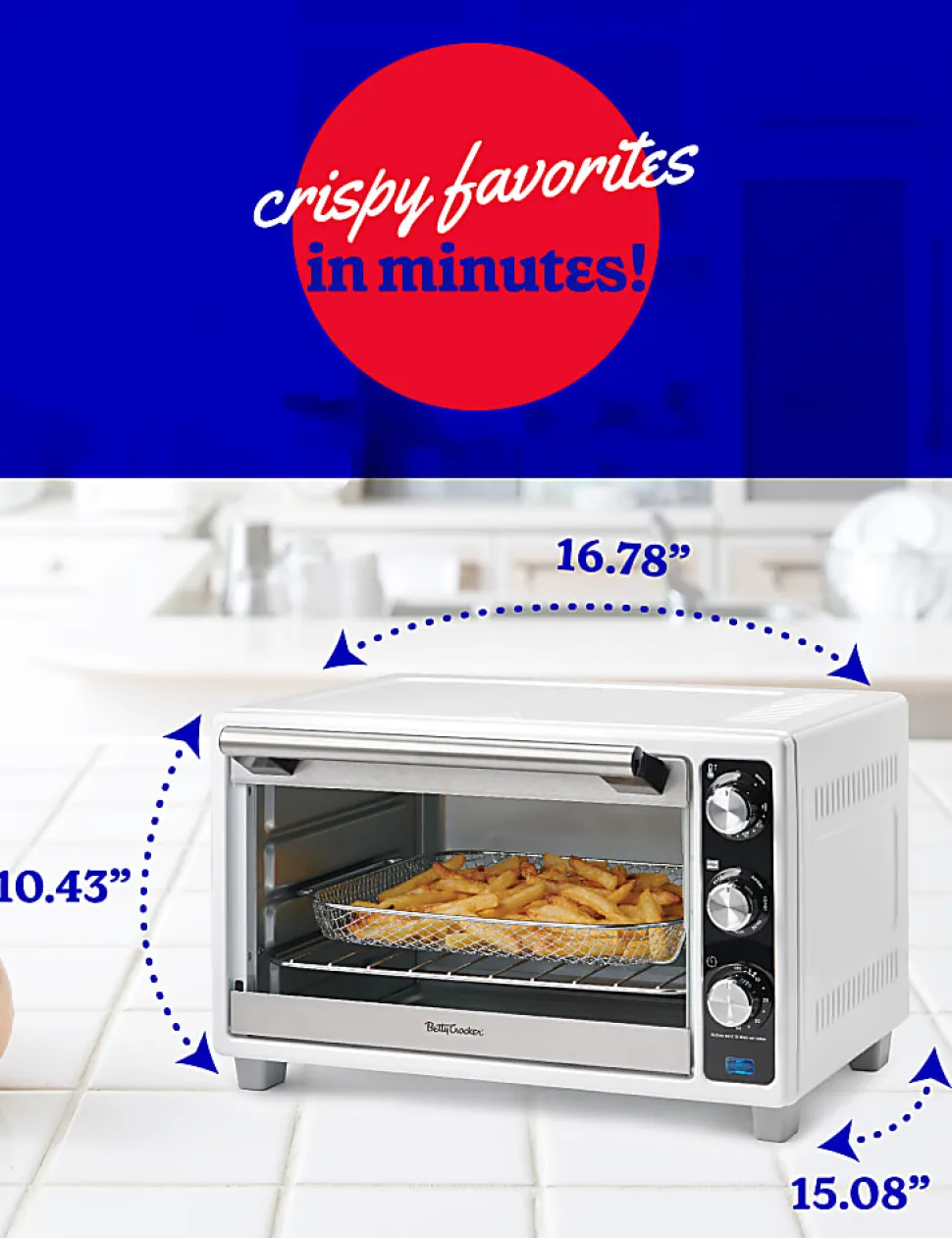 Betty Crocker Air Fryer Convection Toaster Oven, White