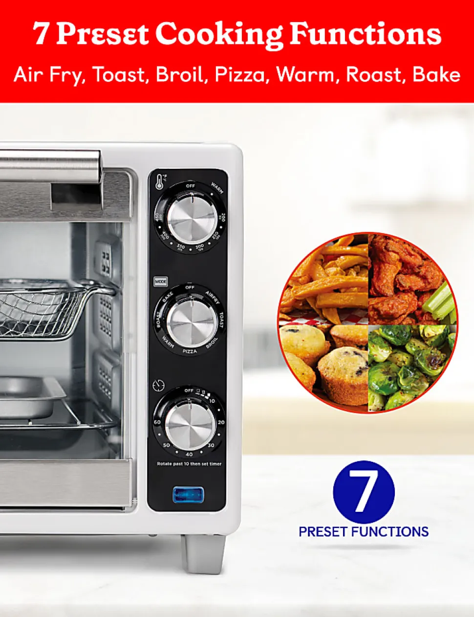 Betty Crocker Air Fryer Convection Toaster Oven, White