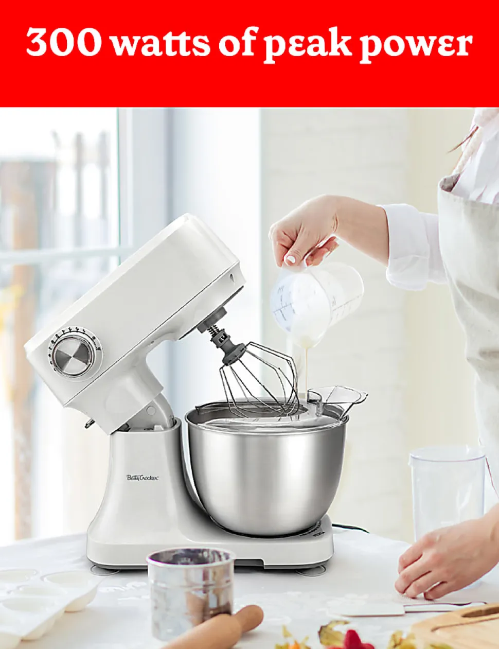 Betty Crocker 3.7-Quart Electric Stand Mixer With 10 Speeds, 12-5/8”H x 14”W x 8”D, White